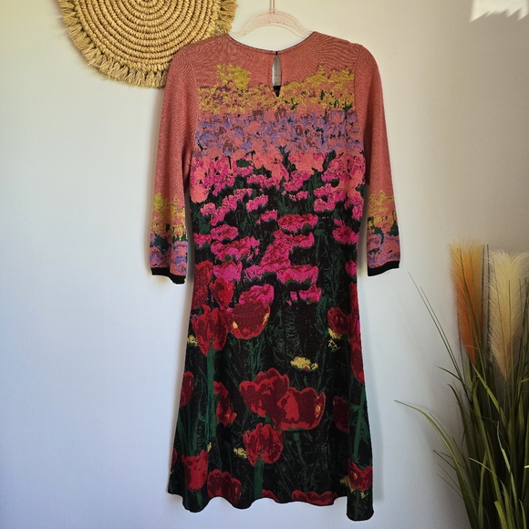 Anthropologie Aldomartins Lisse Floral 3/4 Sleeve Fit & Flare Dress SZ Medium - Picture 5 of 10